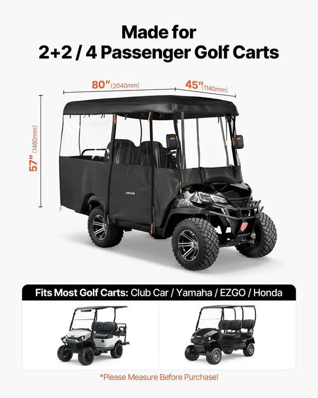 Alt view image 2 of 7 - Golf Cart Cover, Visible Full-Enclosure 2/2+2/4 Passenger Golf Cart, 600D Waterproof Oxford Fabric CoverFits Most Carts Club Car, Yamaha, EZGO, Honda, PVC Coating & Windproof Hook Design
