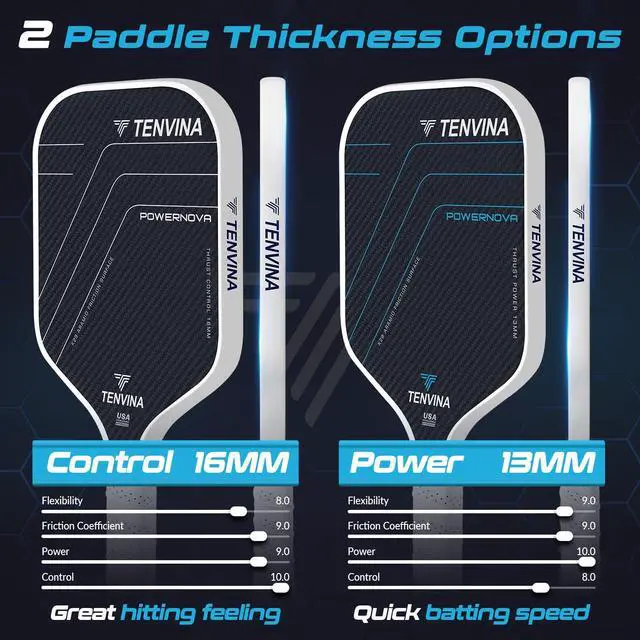 Alt view image 5 of 7 - TENVINA Pickleball Paddles, Multi-Layer T700SC Textured Carbon Fiber Pickleball Paddle, Pickle Ball Paddle with Strong Spin & Power Surface, 4-Types of Shapes and Thicknesses, USAPA Approved