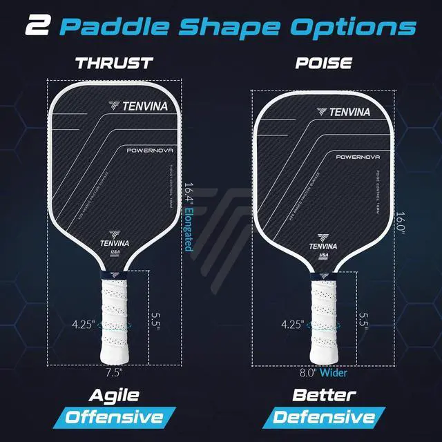 Alt view image 4 of 7 - TENVINA Pickleball Paddles, Multi-Layer T700SC Textured Carbon Fiber Pickleball Paddle, Pickle Ball Paddle with Strong Spin & Power Surface, 4-Types of Shapes and Thicknesses, USAPA Approved
