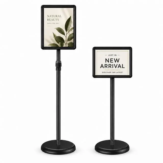 Main image of Sign Holder Stand Display: 8.5×11 Inch Adjustable Standing Signage Stand with Snap Frame for Malls Schools Restaurants (2 pack)