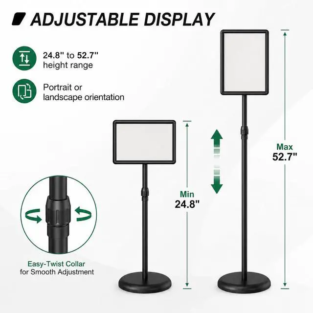 Alt view image 2 of 7 - Sign Holder Stand Display: 8.5×11 Inch Adjustable Standing Signage Stand with Snap Frame for Malls Schools Restaurants (2 pack)