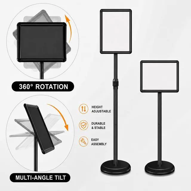 Alt view image 4 of 7 - Sign Holder Stand Display: 8.5×11 Inch Adjustable Standing Signage Stand with Snap Frame for Malls Schools Restaurants (2 pack)
