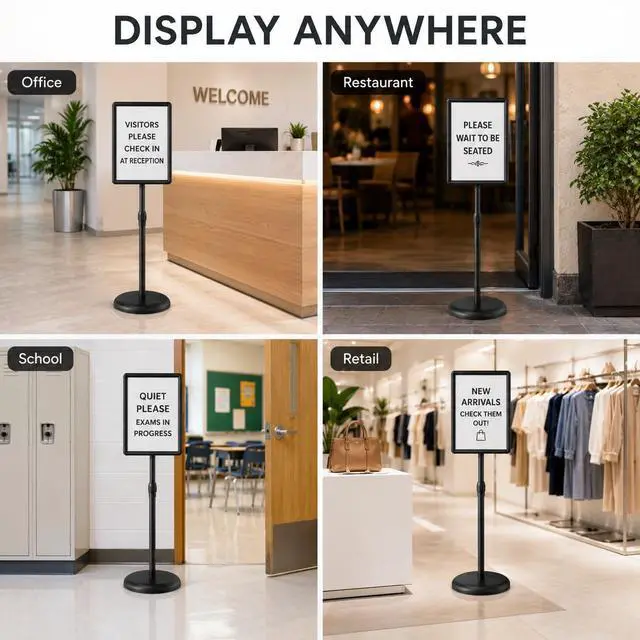 Alt view image 5 of 7 - Sign Holder Stand Display: 8.5×11 Inch Adjustable Standing Signage Stand with Snap Frame for Malls Schools Restaurants (2 pack)
