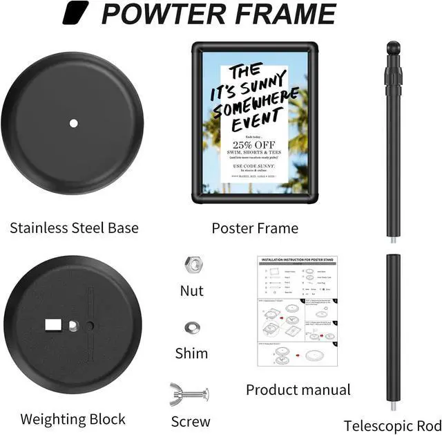 Alt view image 7 of 7 - Sign Holder Stand Display: 8.5×11 Inch Adjustable Standing Signage Stand with Snap Frame for Malls Schools Restaurants (2 pack)