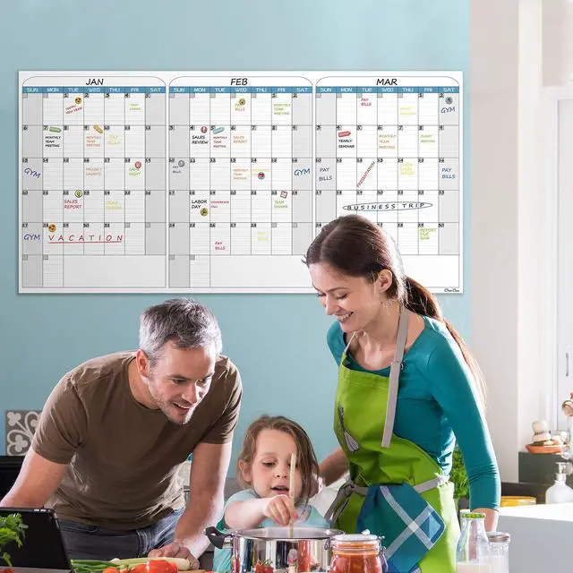 Alt view image 6 of 7 - Large Dry Erase Wall Calendar - 36"x72" Undated 3-Month Calendar for Home, School, Office Projects - Jumbo Reusable Task Organizer