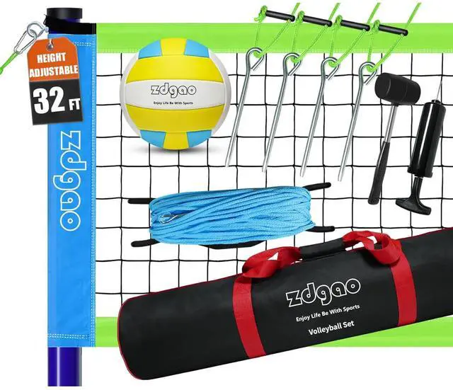 Main image of Outdoor Portable Adjustable Volleyball Net System with Bag | Complete Practice Kit| Height Adjustable|Multiple Size| for backyard, beach, and lawn play| Portable|Easy Set up