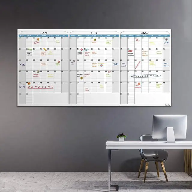Alt view image 7 of 7 - Large Dry Erase Wall Calendar - 36"x72" Undated 3-Month Calendar for Home, School, Office Projects - Jumbo Reusable Task Organizer