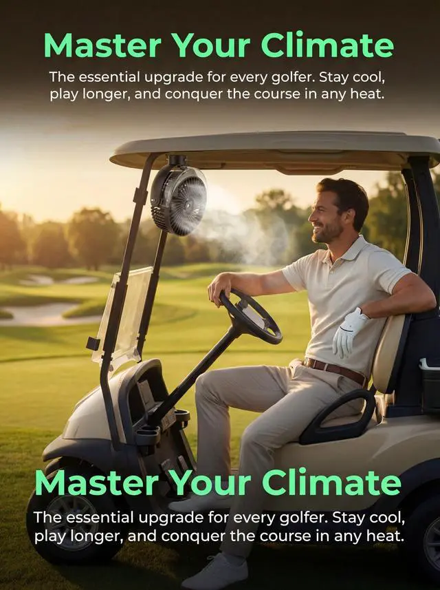 Alt view image 5 of 7 - 2-Pack Magnetic Golf Cart Misting Fan with Heavy-Duty Strap, 12000mAH Battery Operated Portable Fan with 4 Speeds, LED, Timer, Suitable for EZGO Club Car Yamaha, Golf Cart & Camping Accessories 2026