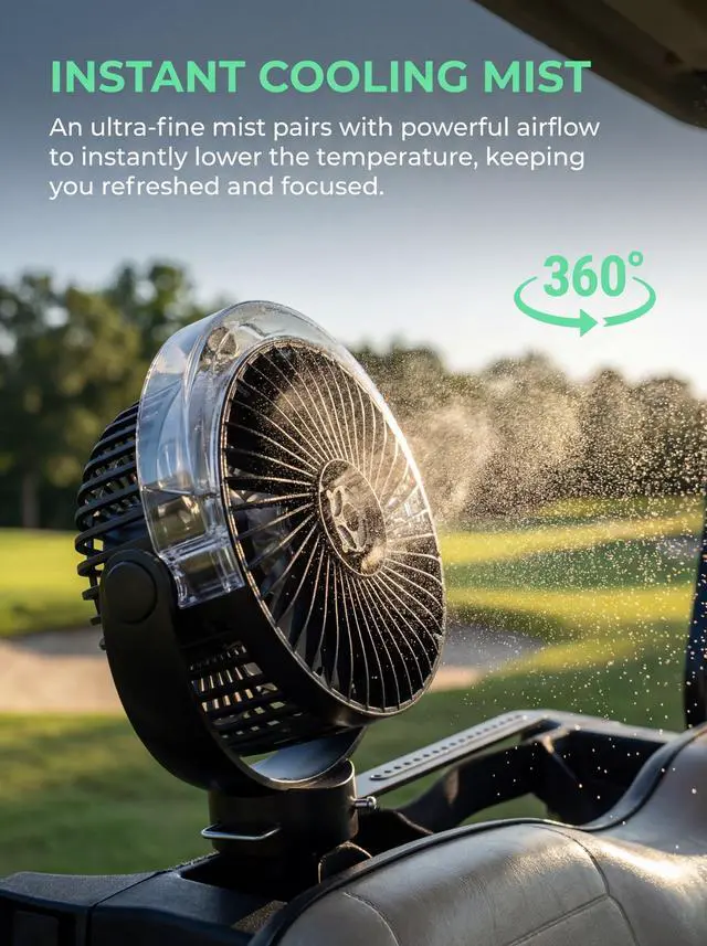 Alt view image 6 of 7 - 2-Pack Magnetic Golf Cart Misting Fan with Heavy-Duty Strap, 12000mAH Battery Operated Portable Fan with 4 Speeds, LED, Timer, Suitable for EZGO Club Car Yamaha, Golf Cart & Camping Accessories 2026