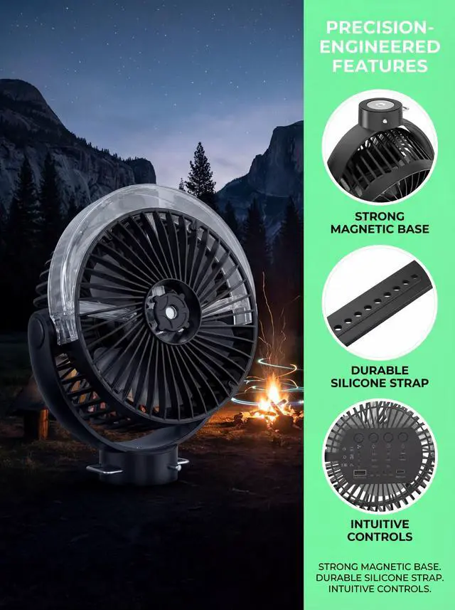 Alt view image 7 of 7 - 2-Pack Magnetic Golf Cart Misting Fan with Heavy-Duty Strap, 12000mAH Battery Operated Portable Fan with 4 Speeds, LED, Timer, Suitable for EZGO Club Car Yamaha, Golf Cart & Camping Accessories 2026