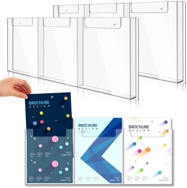 Main image of 2 Pcs Acrylic Brochure Holder Wall Mount, 8.5 x 11 Inches Clear Pamphlet Holder Trifold Flyer Rack Magazine Display Stand for Literature, Magazine, Booklet, Bookmark (Three-slot)