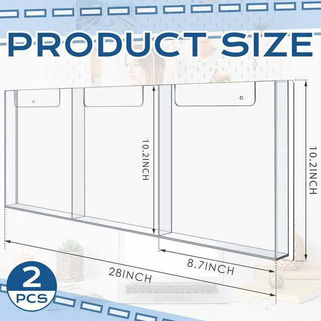 Alt view image 2 of 6 - 2 Pcs Acrylic Brochure Holder Wall Mount, 8.5 x 11 Inches Clear Pamphlet Holder Trifold Flyer Rack Magazine Display Stand for Literature, Magazine, Booklet, Bookmark (Three-slot)