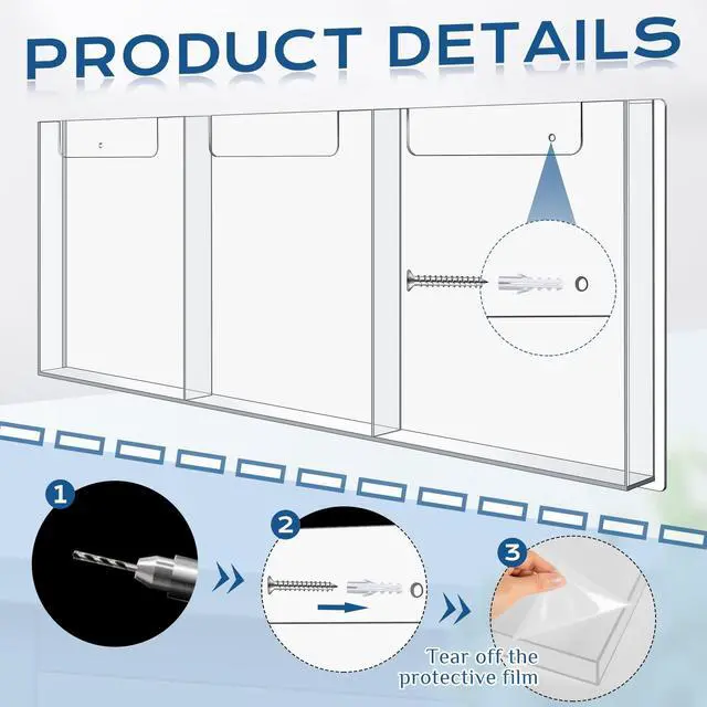Alt view image 3 of 6 - 2 Pcs Acrylic Brochure Holder Wall Mount, 8.5 x 11 Inches Clear Pamphlet Holder Trifold Flyer Rack Magazine Display Stand for Literature, Magazine, Booklet, Bookmark (Three-slot)