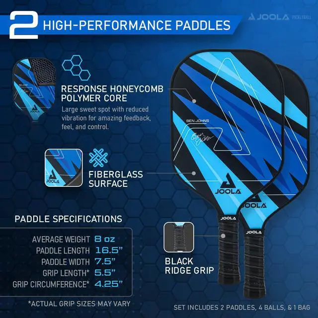 Alt view image 4 of 6 - Pickleball Paddles Set of 2 Multiple Colors - Reinforced Fiberglass Surface Lightweight, Durable, Beginner-Friendly Racket Design Set Includes Balls & Bag USAP Approved