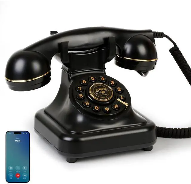 Main image of Bluetooth Rotary Landline Phone, Retro Bluetooth Home Phone, Vintage Old Fashioned Telephone with Speakerphone & Volume Control, Wireless Rechargeable Telephone for Bedroom, Home & Office, Black