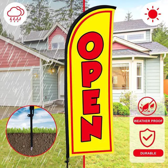 Alt view image 7 of 7 - 3 Sets Now Open Feather Flag Banner for Business Advertising 7 Feet Tall Grand Opening Feather Flag Sign with Fiberglass Pole Kit Rotating Ground Spike and Portable Bag (Yellow)