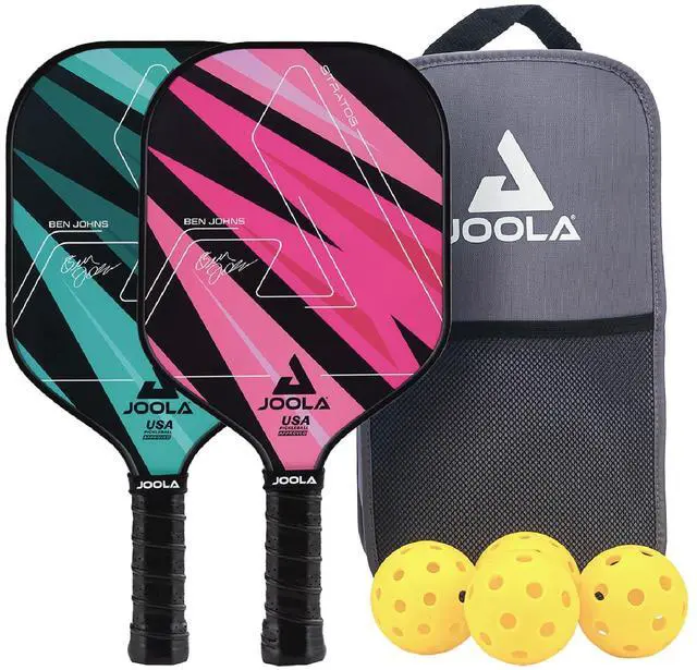 Main image of Pickleball Paddles Set of 2 Multiple Colors - Reinforced Fiberglass Surface Lightweight, Durable, Beginner-Friendly Racket Design Set Includes Balls & Bag USAP Approved
