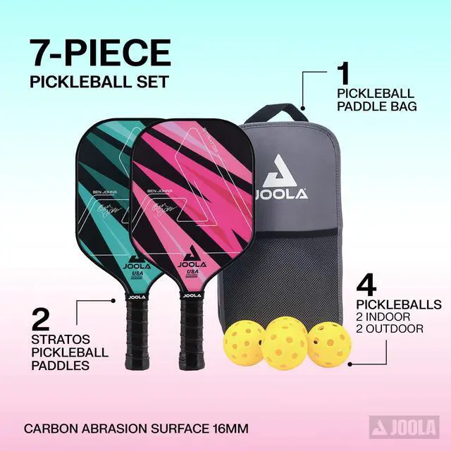 Alt view image 2 of 6 - Pickleball Paddles Set of 2 Multiple Colors - Reinforced Fiberglass Surface Lightweight, Durable, Beginner-Friendly Racket Design Set Includes Balls & Bag USAP Approved