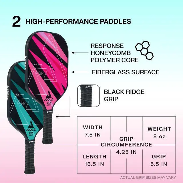 Alt view image 4 of 6 - Pickleball Paddles Set of 2 Multiple Colors - Reinforced Fiberglass Surface Lightweight, Durable, Beginner-Friendly Racket Design Set Includes Balls & Bag USAP Approved