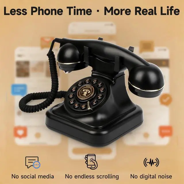 Alt view image 4 of 7 - Bluetooth Rotary Landline Phone, Retro Bluetooth Home Phone, Vintage Old Fashioned Telephone with Speakerphone & Volume Control, Wireless Rechargeable Telephone for Bedroom, Home & Office, Black