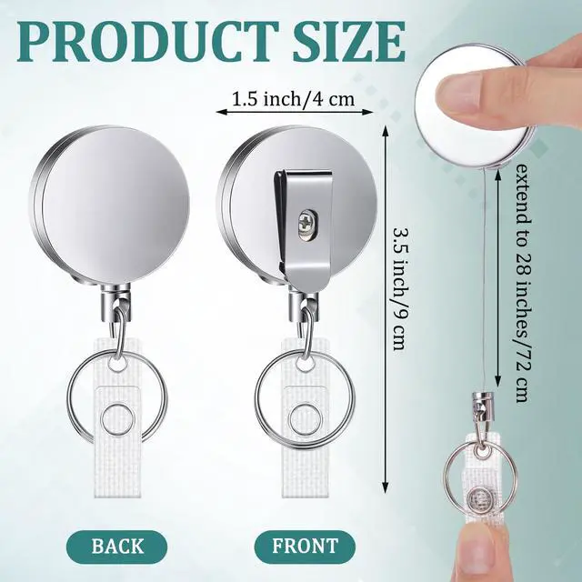 Alt view image 2 of 6 - 70 Pack Heavy Duty Retractable Badge Holder Reel Metal ID Badge Holder with Belt Clip Keyring Retractable Clip Bulk Card for Work Employee Doctor Nurse Gifts (Glossy Silver)