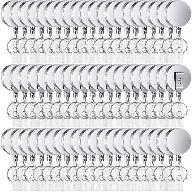 Main image of 70 Pack Heavy Duty Retractable Badge Holder Reel Metal ID Badge Holder with Belt Clip Keyring Retractable Clip Bulk Card for Work Employee Doctor Nurse Gifts (Glossy Silver)