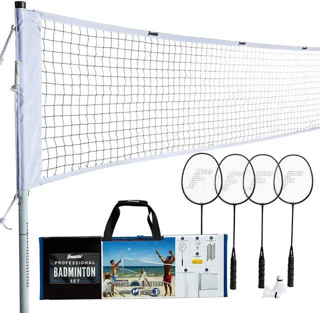 Main image of Badminton Net Sets - Outdoor Backyard + Beach Badminton Net + Equipment Set - (4) Rackets + (2) Birdies + Portable Net Included - Adults + Kids Set