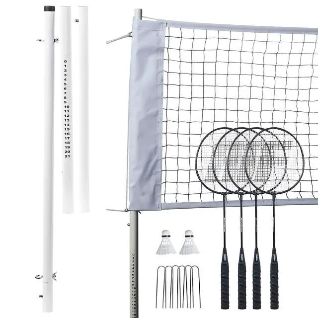 Alt view image 4 of 6 - Badminton Net Sets - Outdoor Backyard + Beach Badminton Net + Equipment Set - (4) Rackets + (2) Birdies + Portable Net Included - Adults + Kids Set
