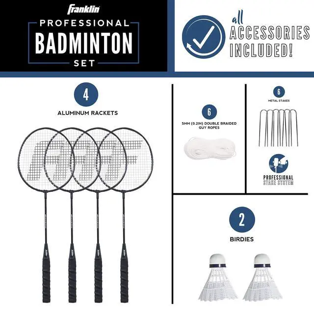 Alt view image 2 of 6 - Badminton Net Sets - Outdoor Backyard + Beach Badminton Net + Equipment Set - (4) Rackets + (2) Birdies + Portable Net Included - Adults + Kids Set