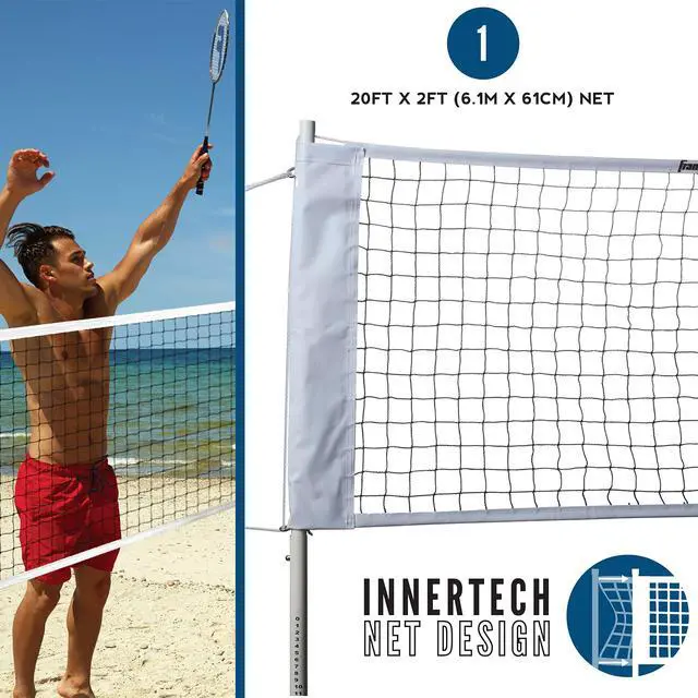 Alt view image 3 of 6 - Badminton Net Sets - Outdoor Backyard + Beach Badminton Net + Equipment Set - (4) Rackets + (2) Birdies + Portable Net Included - Adults + Kids Set