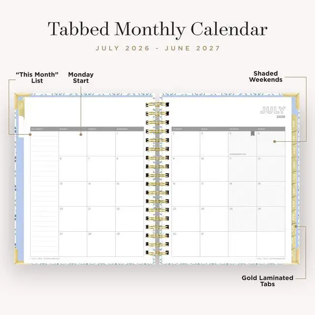 Alt view image 4 of 7 - 2026-2027 Daily Academic Planner, 7.4"x9.5", Casa Bella | July 2026 - June 2027, Glossy Laminated Cover, Wirebound, Laminated Tabs, Storage Pocket, Stickers & Snap-In Ruler