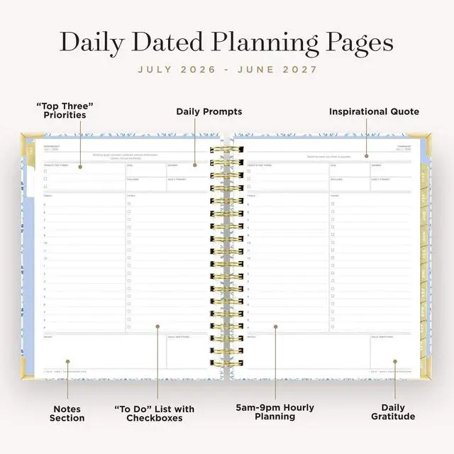 Alt view image 5 of 7 - 2026-2027 Daily Academic Planner, 7.4"x9.5", Casa Bella | July 2026 - June 2027, Glossy Laminated Cover, Wirebound, Laminated Tabs, Storage Pocket, Stickers & Snap-In Ruler