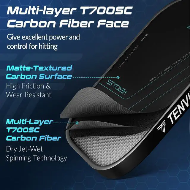 Alt view image 2 of 7 - TENVINA Pickleball Paddles, Multi-Layer T700SC Textured Carbon Fiber Pickleball Paddle, Pickle Ball Paddle with Strong Spin & Power Surface, 4-Types of Shapes and Thicknesses, USAPA Approved