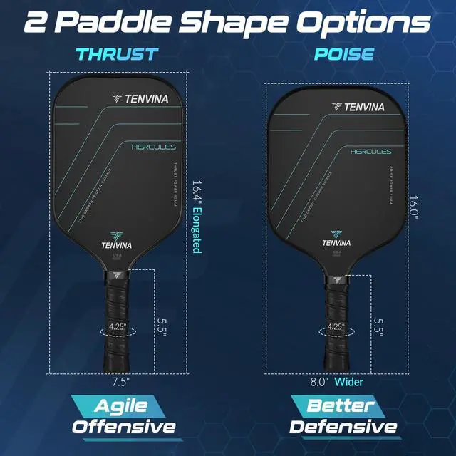 Alt view image 4 of 7 - TENVINA Pickleball Paddles, Multi-Layer T700SC Textured Carbon Fiber Pickleball Paddle, Pickle Ball Paddle with Strong Spin & Power Surface, 4-Types of Shapes and Thicknesses, USAPA Approved