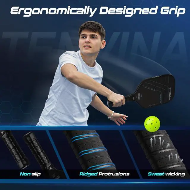 Alt view image 6 of 7 - TENVINA Pickleball Paddles, Multi-Layer T700SC Textured Carbon Fiber Pickleball Paddle, Pickle Ball Paddle with Strong Spin & Power Surface, 4-Types of Shapes and Thicknesses, USAPA Approved