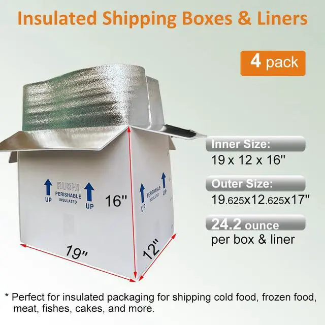 Alt view image 2 of 6 - 19x12x16'' Insulated Shipping Boxes with Bag Liners, Styrofoam Cold Mailer, Foam Cooler Containers, for Mailing Packaging Frozen Food, Perishable Fruit, and More (4 Pack)