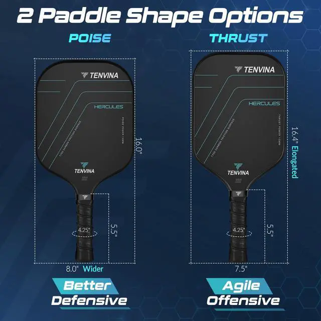 Alt view image 4 of 7 - TENVINA Pickleball Paddles, Multi-Layer T700SC Textured Carbon Fiber Pickleball Paddle, Pickle Ball Paddle with Strong Spin & Power Surface, 4-Types of Shapes and Thicknesses, USAPA Approved