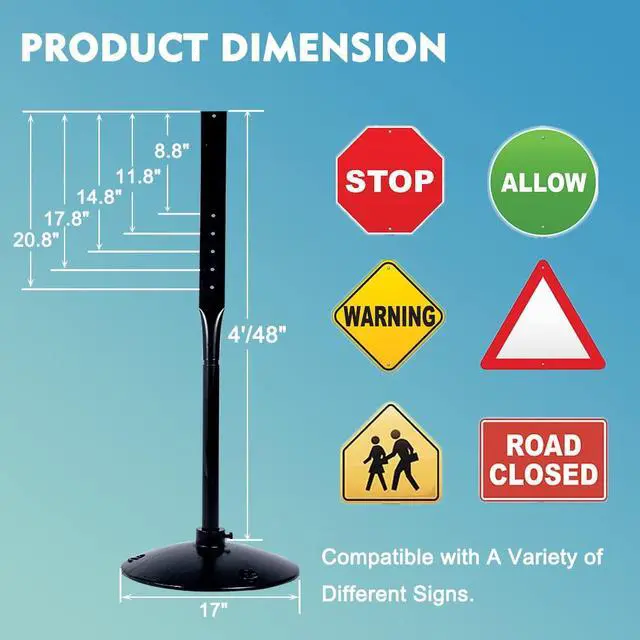 Alt view image 3 of 7 - Cast Iron Sign Stand with 17" Dia Base 48" Tall Heavy Duty Pedestal Post Sign Holder for No Parking Street Signs, Handicap Parking Sign, etc. Comes with Stand, Base, Bolts and Nuts, Black