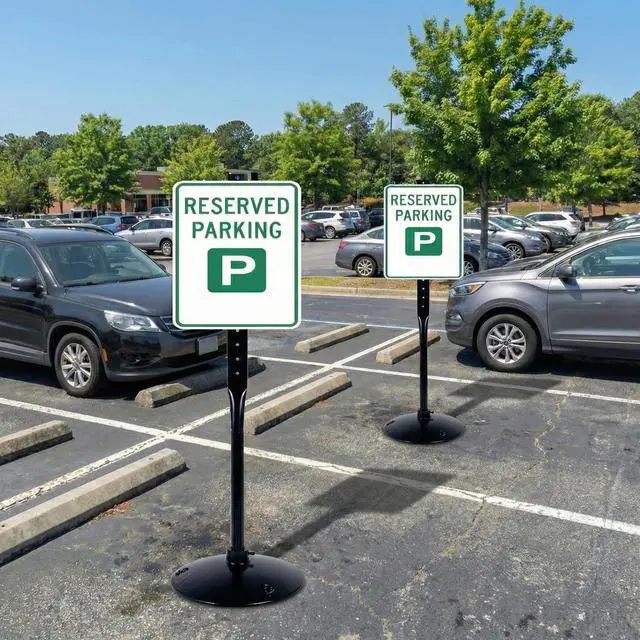 Alt view image 2 of 7 - Cast Iron Sign Stand with 17" Dia Base 48" Tall Heavy Duty Pedestal Post Sign Holder for No Parking Street Signs, Handicap Parking Sign, etc. Comes with Stand, Base, Bolts and Nuts, Black