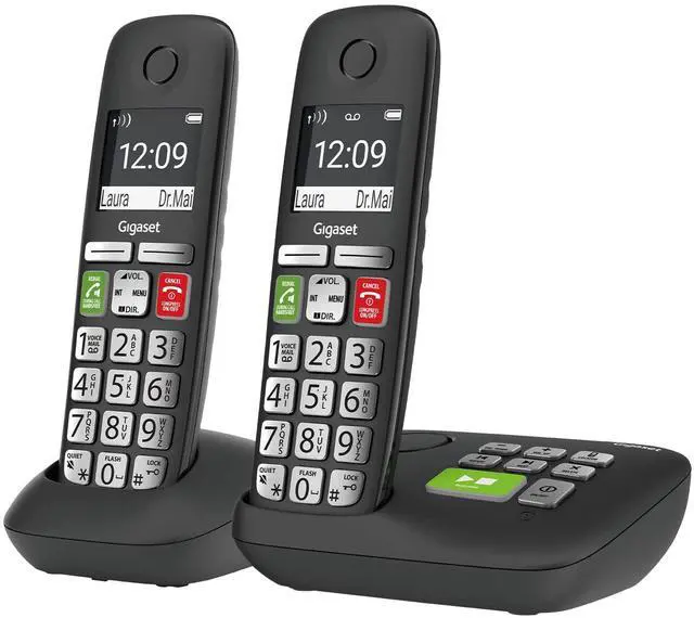Main image of E295A Duo Two Big Button Phones Cordless Made in Germany Big 2 Display Extra Large Keys and Easy Usability Call-Blocker Phonebook with 100 Contacts, Black