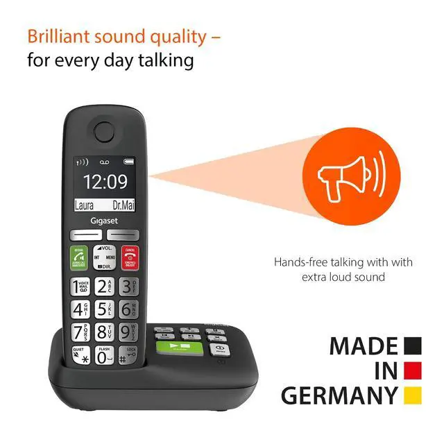 Alt view image 2 of 6 - E295A Duo Two Big Button Phones Cordless Made in Germany Big 2 Display Extra Large Keys and Easy Usability Call-Blocker Phonebook with 100 Contacts, Black