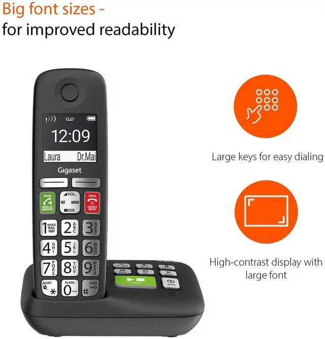 Alt view image 3 of 6 - E295A Duo Two Big Button Phones Cordless Made in Germany Big 2 Display Extra Large Keys and Easy Usability Call-Blocker Phonebook with 100 Contacts, Black