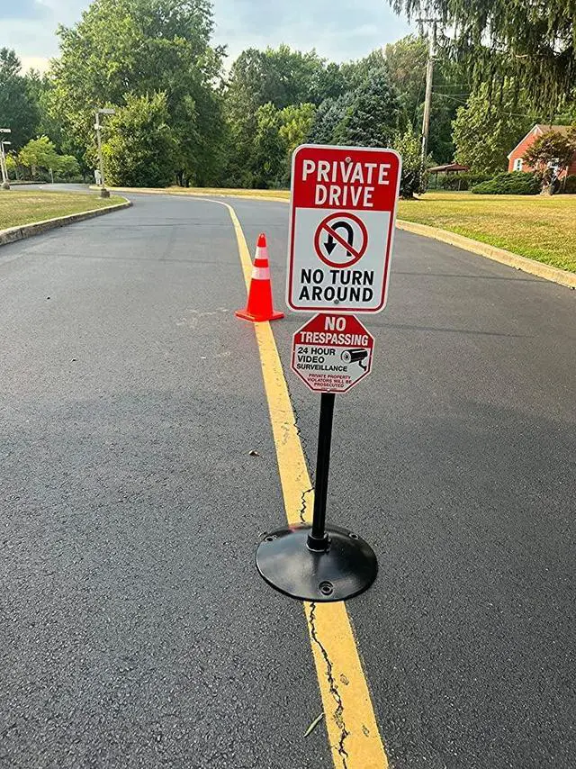 Alt view image 7 of 7 - Cast Iron Sign Stand with 17" Dia Base 48" Tall Heavy Duty Pedestal Post Sign Holder for No Parking Street Signs, Handicap Parking Sign, etc. Comes with Stand, Base, Bolts and Nuts, Black