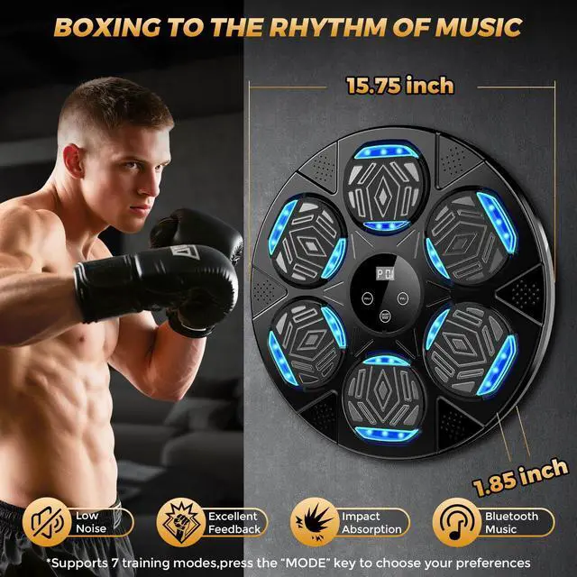 Alt view image 2 of 7 - 2026 Music Boxing Machine for Adults and Kids, Smart Bluetooth Boxing Training Equipment with Gloves Wall Mounted, Workout Punching Machine for Home,Office and Gym
