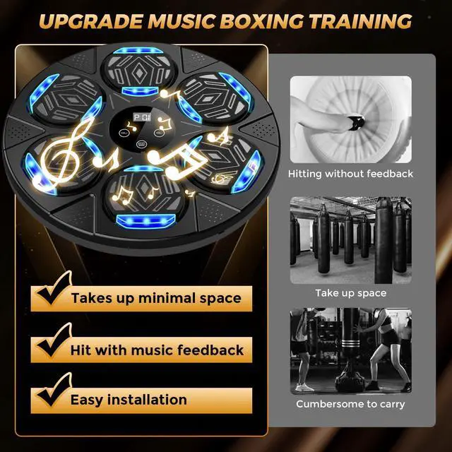 Alt view image 3 of 7 - 2026 Music Boxing Machine for Adults and Kids, Smart Bluetooth Boxing Training Equipment with Gloves Wall Mounted, Workout Punching Machine for Home,Office and Gym