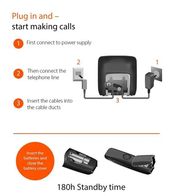 Alt view image 4 of 6 - E295A Cordless Big Button Phone Made in Germany Big 2 Display Extra Large Keys and Easy Usability Call-Blocker Phonebook up to 100 Contacts, Black