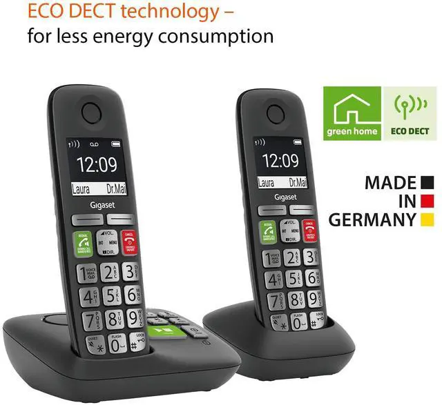 Alt view image 5 of 6 - E295A Duo Two Big Button Phones Cordless Made in Germany Big 2 Display Extra Large Keys and Easy Usability Call-Blocker Phonebook with 100 Contacts, Black