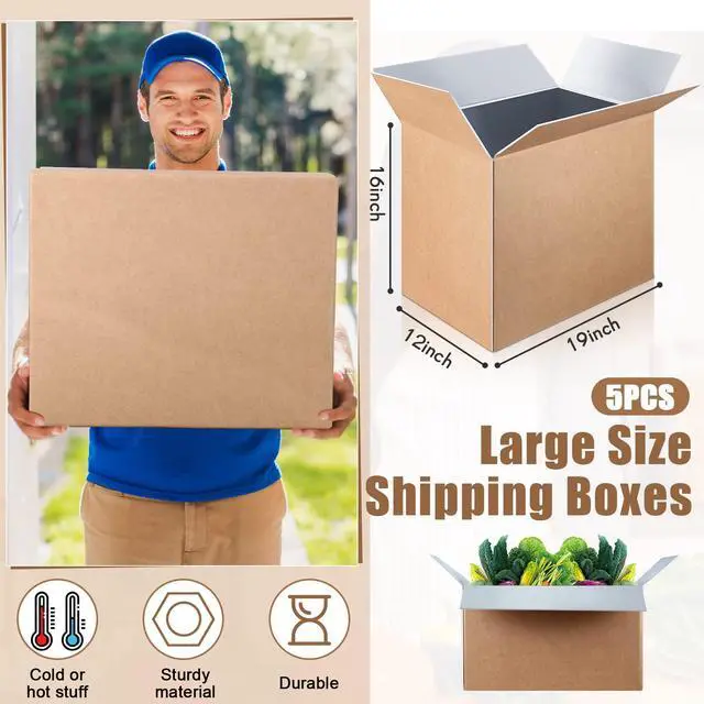 Alt view image 2 of 7 - 5 Pcs Large Insulated Shipping Boxs Bulk 19" x 12" x 16" for Frozen Food with Foil Insulated Cold Bag Liner Shipping Box Cooler Box Cold Pack Boxes for Fresh Food Mailing Packing Business