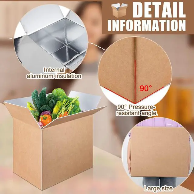 Alt view image 3 of 7 - 5 Pcs Large Insulated Shipping Boxs Bulk 19" x 12" x 16" for Frozen Food with Foil Insulated Cold Bag Liner Shipping Box Cooler Box Cold Pack Boxes for Fresh Food Mailing Packing Business