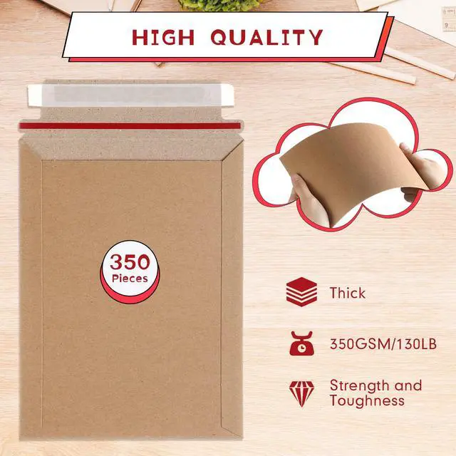 Alt view image 2 of 7 - 350 Pieces 6x8 Rigid Photo Mailers, 350gsm Keep Flat Cardboard Shipping Envelopes with Self Adhesive for Photos, Documents, Prints, CDs, Small Business Mailing